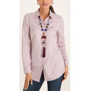 Chico’s Shirt Tunic Size 1 (8) Pink Long Sleeve Silky Paisley